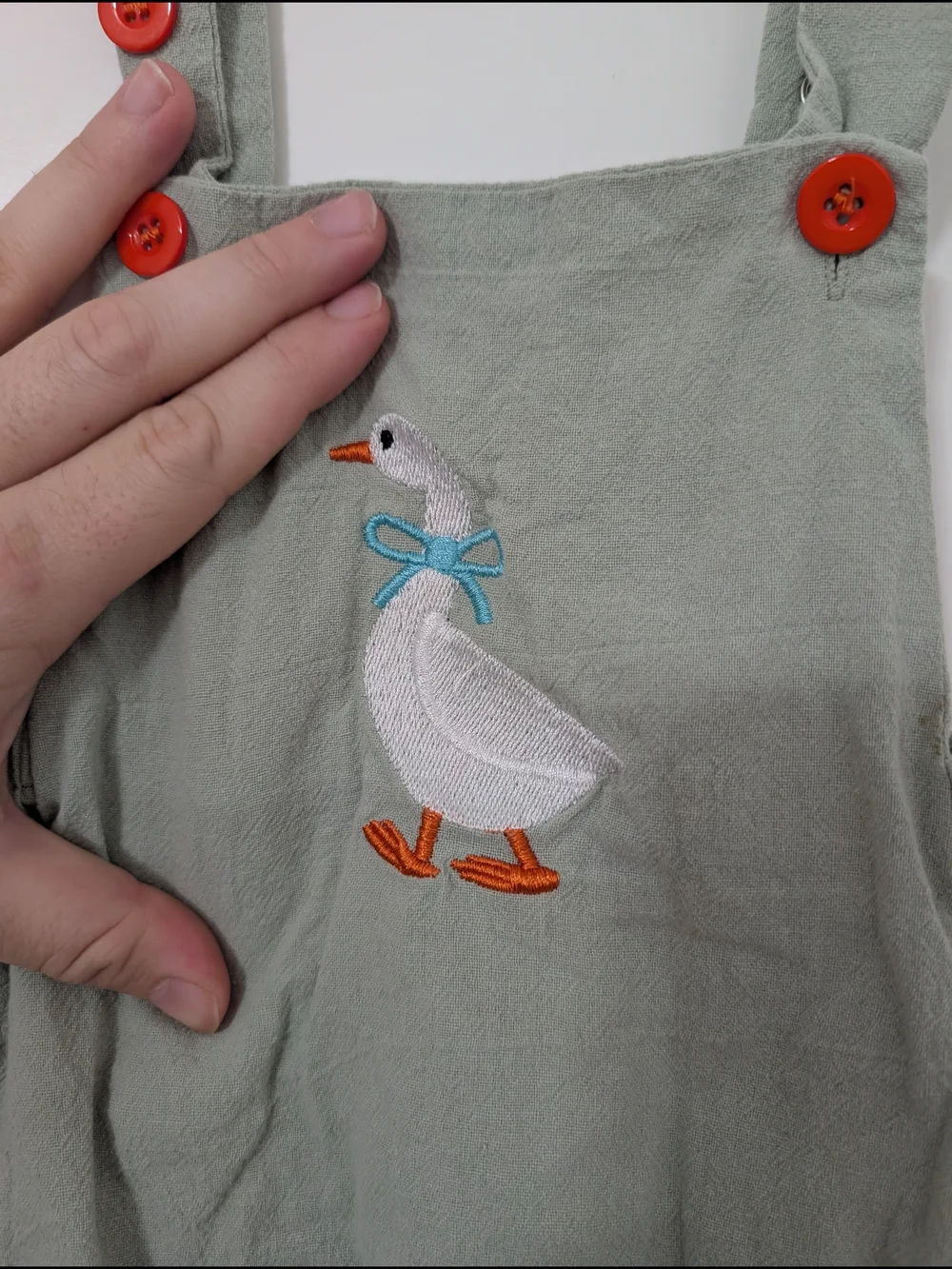 💥3/$24 Sage Green Goose Embroidered Bubble Romper - Picture 2 of 5
